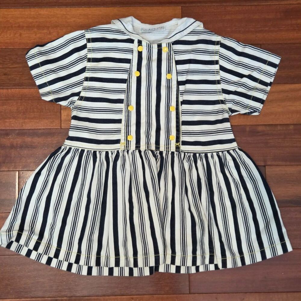 Vintage Clayeux France Girls Mixed Striped Sailor Dress-Rare Heirloom